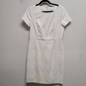 Trent Nathan Event Cream Jacquard Sheath Dress AU12 Paisley Pattern Short Sleeve